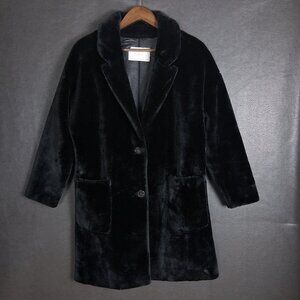 Zara Coat Womens XS Long Faux Fur Pockets Soft Plush Luxe Glam Gothic Black